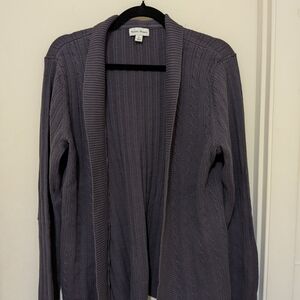 Studio Works Open-Front Cable Knit Cardigan in Slate